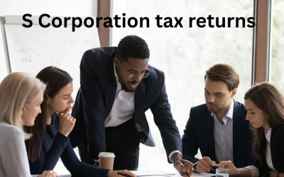 Tax professionals at A M Global preparing S Corporation Tax Return Form 1120-S and payroll reports.